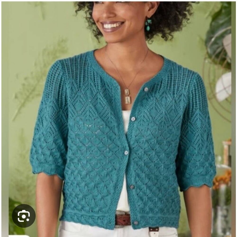 Sundance Jocelyn Cropped Open Knit Button Front Cardigan Size XL Petite